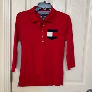 Tommy Hilfiger Women's Short-Sleeve Polo Top in Scarlet Size S